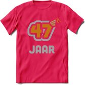 47 Jaar Feest T-Shirt | Goud - Zilver | Grappig Verjaardag Cadeau Shirt | Dames - Heren - Unisex | Tshirt Kleding Kado | - Roze - M