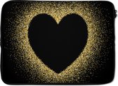 Laptophoes 14 inch - Gouden hart op een zwarte achtergrond - Laptop sleeve - Binnenmaat 34x23,5 cm - Zwarte achterkant