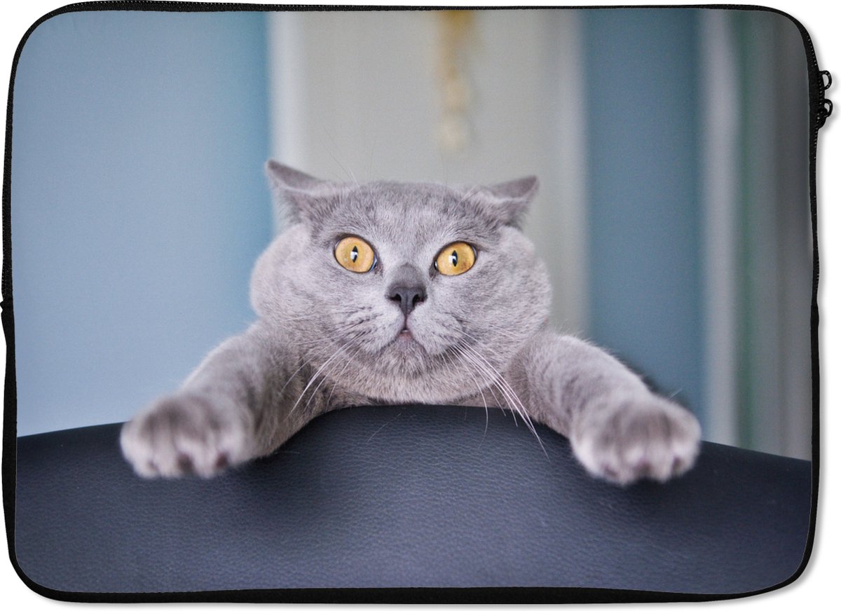 Laptophoes 14 inch 36x26 cm - Katten - Macbook & Laptop sleeve Angstige kat - Laptop hoes met foto