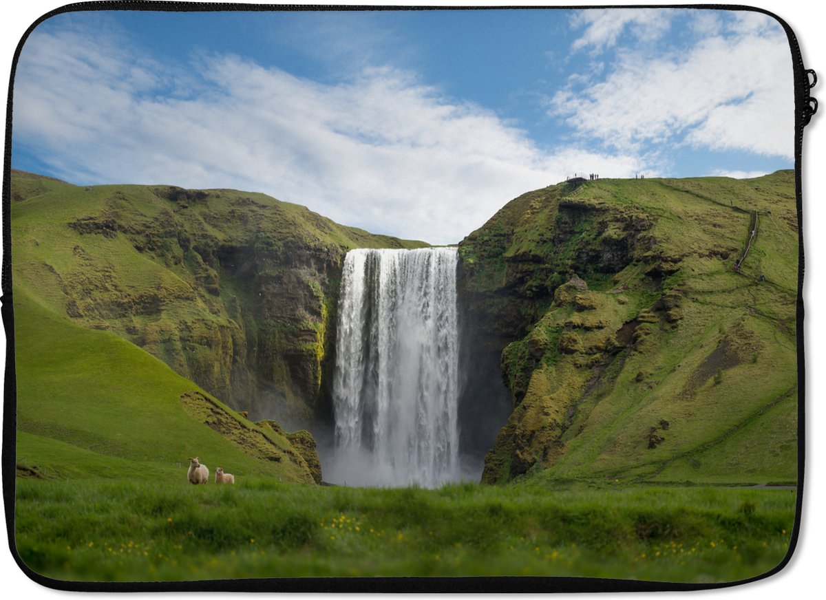 Laptophoes 14 inch 36x26 cm - Watervallen - Macbook & Laptop sleeve Skogafoss waterval in IJsland - Laptop hoes met foto