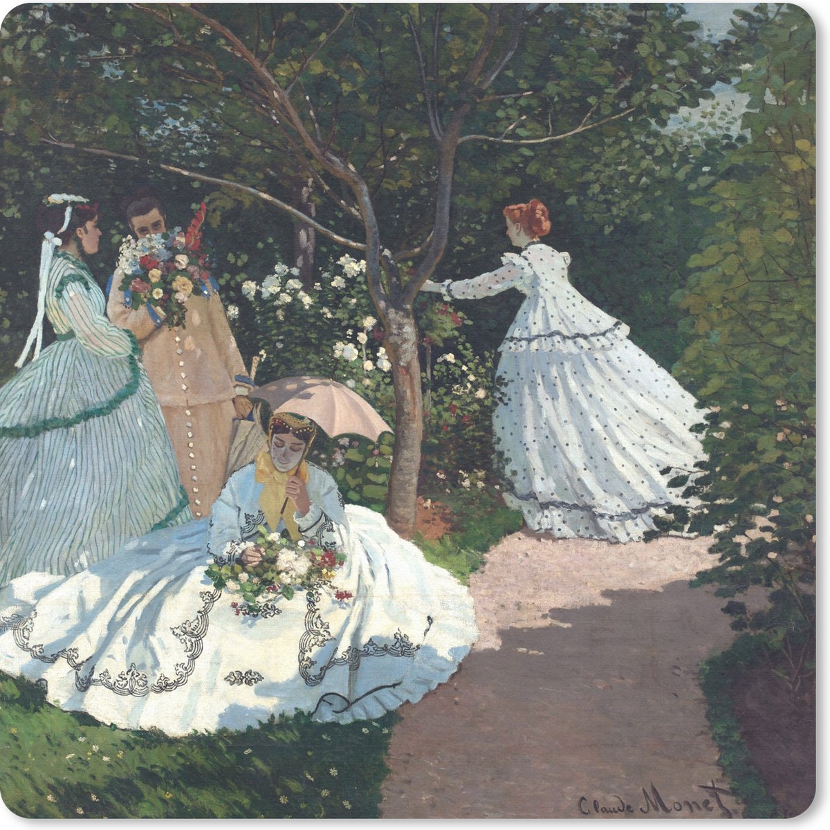 Muismat 20x20 cm - Mousepad Vrouwen in de tuin - Claude Monet - Muismatten