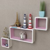 Decoways - Wandplanken kubus MDF zwevend voor boeken/dvd 3 stuks wit-roze