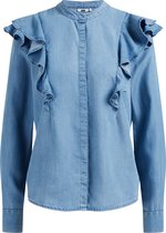 WE Fashion Dames denim blouse met volant