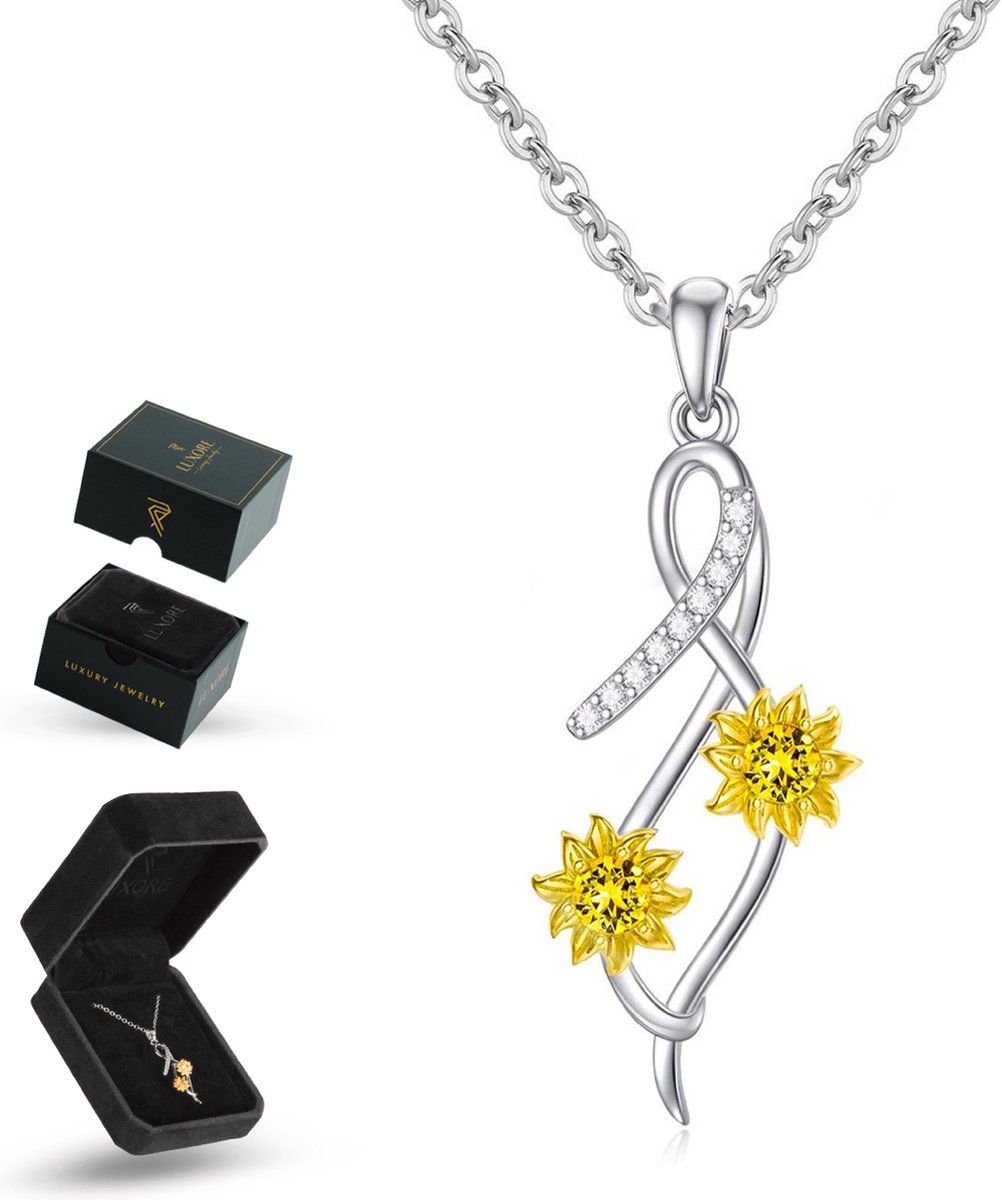 Luxore Zonnebloem Ketting – Cadeautje voor Vrouw – Liefdes Verrassing – Valentijn Geschenkset - Zilverkleurig & Goudkleurig