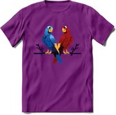 Lovebirds - Valentijn T-Shirt | Grappig Valentijnsdag Cadeautje voor Hem en Haar | Dames - Heren - Unisex | Kleding Cadeau | - Paars - L
