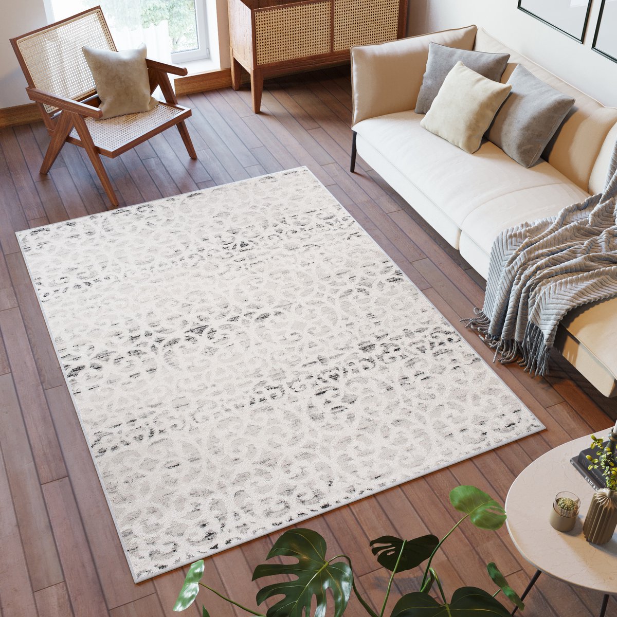Tapiso Troya Vloerkleed Woonkamer Slaapkamer Licht Creme Design Eyecatcher Interieur Woons