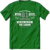 81 Jaar Legend T-Shirt | Zilver - Wit | Grappig Verjaardag en Feest Cadeau | Dames - Heren - Unisex | Kleding Kado | - Donker Groen - M