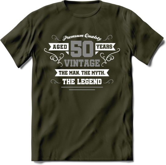 50 Jaar Legend T-Shirt | Zilver - Wit | Grappig Abraham En Sarah Verjaardag en Feest Cadeau | Dames - Heren - Unisex | Kleding Kado | - Leger Groen - XL