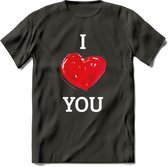 I Love You - Valentijn T-Shirt | Grappig Valentijnsdag Cadeautje voor Hem en Haar | Dames - Heren - Unisex | Kleding Cadeau | - Donker Grijs - S