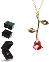 Luxore® Rode & Goudkleurig Roos Ketting – Cadeautje voor Vrouw - Valentijn - Moederdag - Liefdes Verrassing - Geschenkset