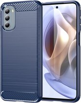 Motorola Moto G31 / Moto G41 Hoesje - MobyDefend TPU Gelcase - Geborsteld Metaal + Carbonlook - Navy Blauw - GSM Hoesje - Telefoonhoesje Geschikt Voor: Motorola Moto G31 / Motorola