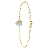 Lucardi Dames Goldplated armband met hart maansteen - Staal - Armband - Cadeau - Moederdag - 20 cm - Goudkleurig
