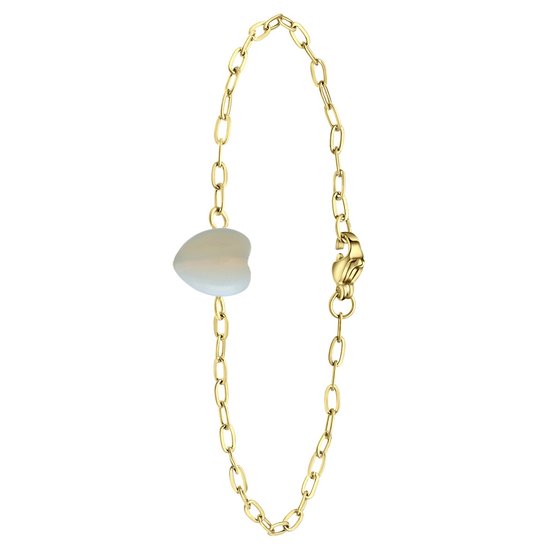 Lucardi Dames Goldplated armband met hart maansteen - Staal - Armband - Cadeau - Moederdag - 20 cm - Goudkleurig