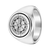 Lucardi Heren Ring kompas - Ring - Cadeau - Staal - Zilverkleurig