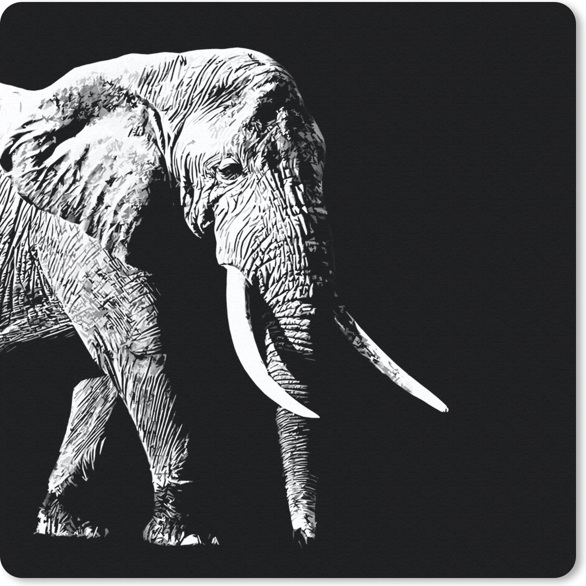 Muismat 30x30 cm - Mousepad Olifant - Dieren - Zwart - Wit - Muismatten