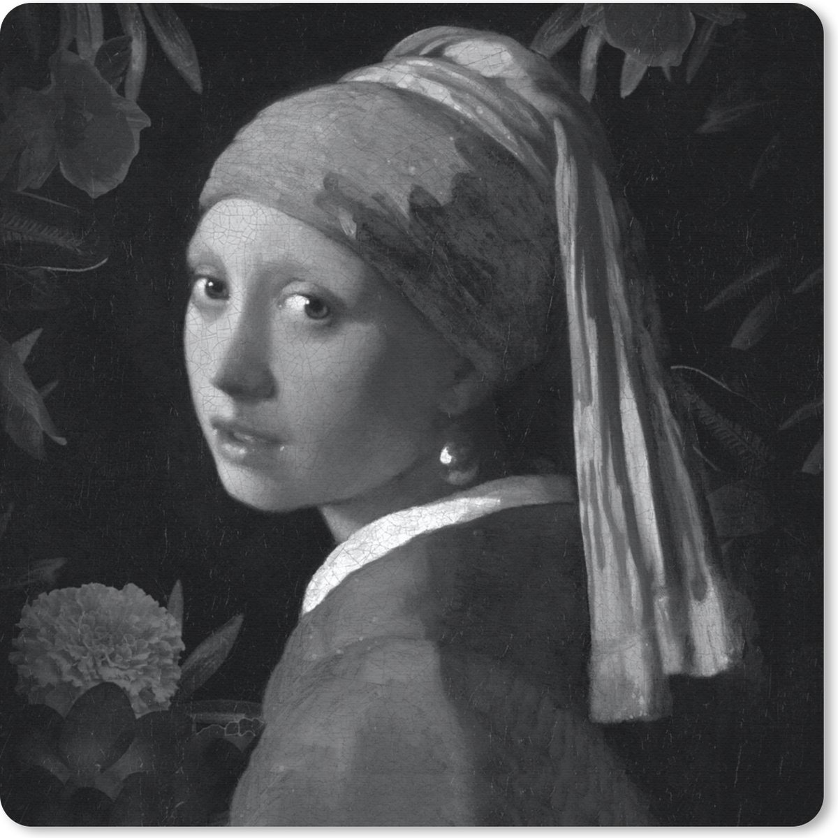 Muismat 30x30 cm - Mousepad Het meisje met de parel - Johannes Vermeer - Zwart - Wit - Muismatten