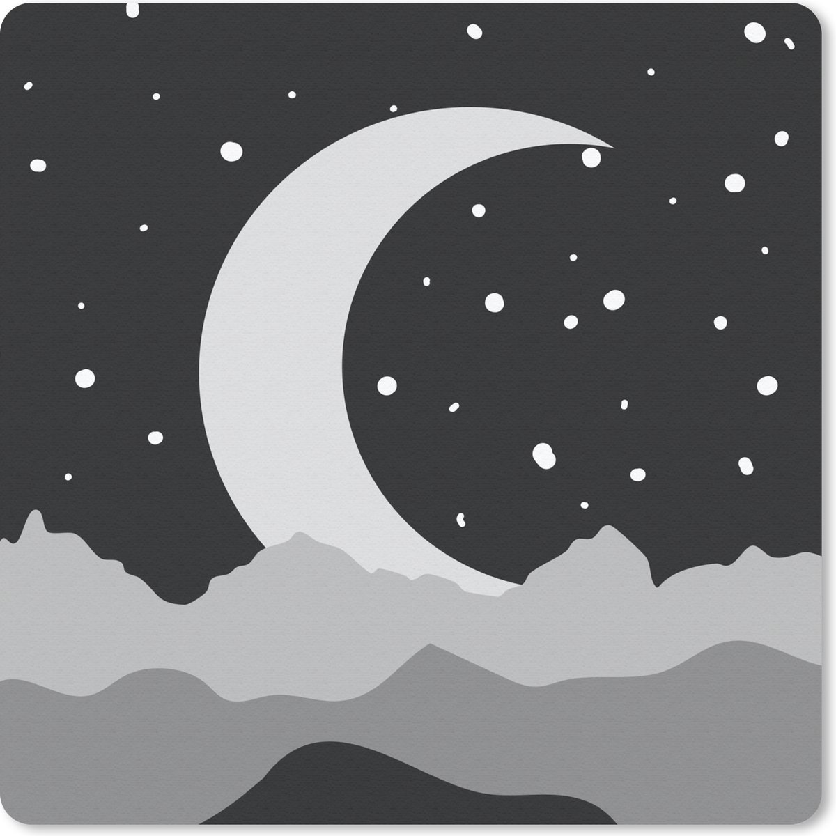 Muismat 30x30 cm - Mousepad Nacht - Maan - Zwart - Wit - Muismatten