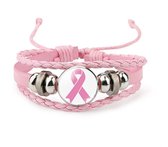 GoedeDoelen.Shop | Veterarmband Pink Ribbon - Roze | Pink Ribbon Sieraad | Pink Ribbon Armband | Statement Armband | In Maat Verstelbaar | Cancer Awareness | Hope | Cadeau | Wellness-House
