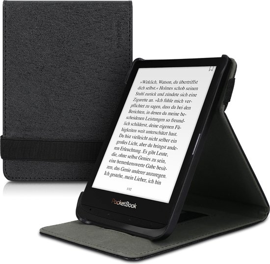 kwmobile e-reader hoesje geschikt voor Pocketbook Touch Lux 4/5/Touch HD 3/Color (2020)/ Vivlio Lux 5 hoes - E reader flip case van kunstleer - Ereader cover met handgrip en stand - In zwart van Merkloos — afbeelding 4