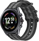Strap-it Nylon gesp smartwatch bandje - geschikt voor Fossil Gen 6 44mm / Gen 5 / Gen 5e 44mm - zwart/grijs