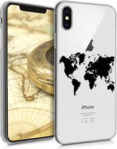 kwmobile telefoonhoesje voor Apple iPhone XS - Hoesje voor smartphone in zwart / transparant - Wereldkaart design