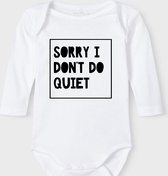 Baby Rompertje met tekst 'Sorry i don't do quit' |Lange mouw l | wit zwart | maat 50/56 | cadeau | Kraamcadeau | Kraamkado