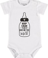 Baby Rompertje met tekst 'Keep calm and give me milk' | Korte mouw l | wit zwart | maat 62/68 | cadeau | Kraamcadeau | Kraamkado