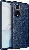 Honor 50 Hoesje TPU met Leren Litichi Textuur Back Cover Blauw