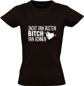 Zacht van buiten bitch van binnen t-shirt | bitch | relatie | vriendin | cadeau | Zwart