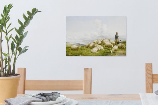 Tableau sur toile Herder avec mouton - Peinture de Thomas Sidney Cooper - 30x20 cm - Décoration murale