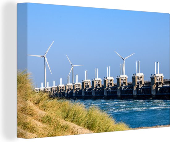 Tableau sur toile Oosterschelde en Zélande avec des moulins à vent des dunes - 90x60 cm - Décoration murale