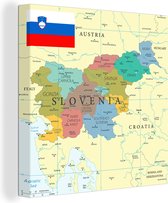 Canvas Schilderij Kleurrijke kaart van Slovenië en de vlag - 20x20 cm - Wanddecoratie