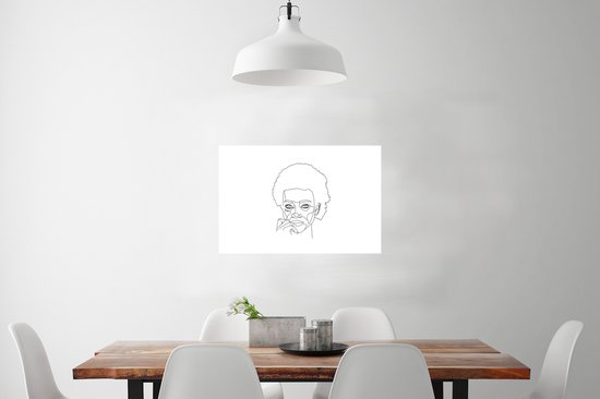 Femme art Line avec AFRO un papier d'affiche de fond blanc 90x60 cm - impression photo sur l' affiche (décoration murale salon / chambre à coucher)
