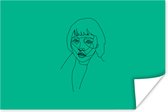 Line au trait femme regardant sur fond vert Poster papier 60x40 cm - Tirage photo sur Poster (décoration murale salon / chambre)