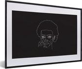 Photo dans le cadre - femme art avec Line AFRO un cadre photo fond noir noir avec monture 40x60 60x40 cm - affiche dans le cadre (Décoration murale salon / chambre à coucher)