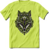 Vos - Dieren Mandala T-Shirt | Paars | Grappig Verjaardag Zentangle Dierenkop Cadeau Shirt | Dames - Heren - Unisex | Wildlife Tshirt Kleding Kado | - Groen - M