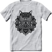 Uil - Dieren Mandala T-Shirt | Grijs | Grappig Verjaardag Zentangle Dierenkop Cadeau Shirt | Dames - Heren - Unisex | Wildlife Tshirt Kleding Kado | - Licht Grijs - Gemaleerd - S