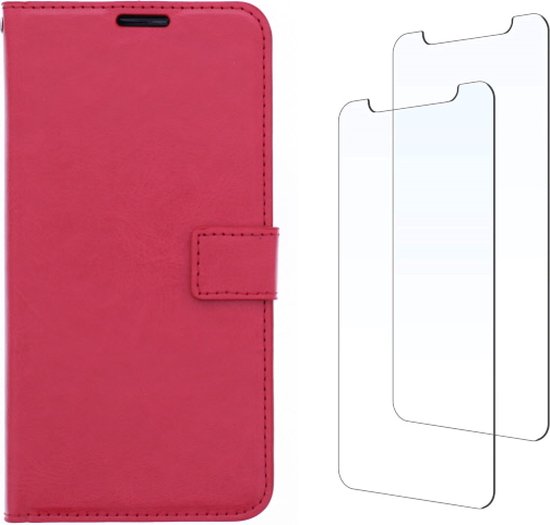 LuxeBass Samsung Galaxy S6 Edge hoesje book case + 2 stuks Glas Screenprotector rood - telefoonhoes - gsm hoes - telefoonhoesjes - glas scherm - bescherming