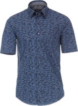 CASA MODA Sport casual fit overhemd - korte mouw - popeline - blauw dessin - Strijkvriendelijk - Boordmaat: 45/46