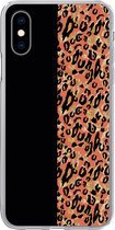 Geschikt voor iPhone X hoesje - Panterprint - Goud - Zwart - Siliconen Telefoonhoesje