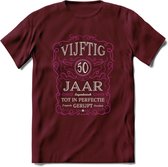 50 Jaar Legendarisch Gerijpt T-Shirt | Roze - Grijs | Grappig Verjaardag en Feest Cadeau Shirt | Dames - Heren - Unisex | Tshirt Kleding Kado | - Burgundy - L