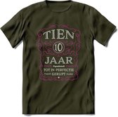 10 Jaar Legendarisch Gerijpt T-Shirt | Roze - Grijs | Grappig Verjaardag en Feest Cadeau Shirt | Dames - Heren - Unisex | Tshirt Kleding Kado | - Leger Groen - L