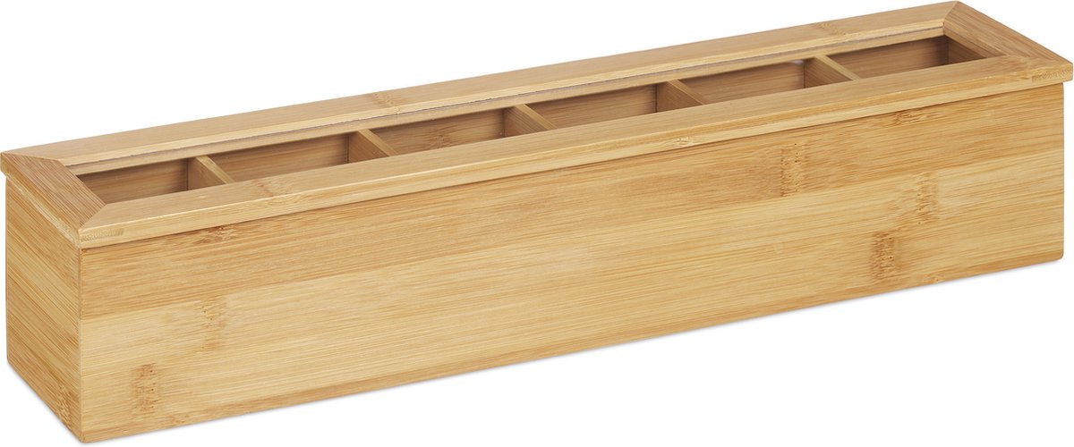 Stijlvolle theedoos - 6 vakken - bamboe - 9x44x9 cm — cadeau in Wonen & Interieur - foto 5