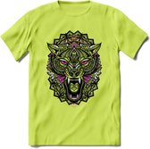 Wolf - Dieren Mandala T-Shirt | Roze | Grappig Verjaardag Zentangle Dierenkop Cadeau Shirt | Dames - Heren - Unisex | Wildlife Tshirt Kleding Kado | - Groen - L