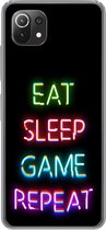Geschikt voor Xiaomi 11T hoesje - Gaming - Led - Quote - Eat sleep game repeat - Gamen - Siliconen Telefoonhoesje