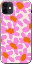 Geschikt voor iPhone 12 mini hoesje - Bloem - Roze - Patronen - Siliconen Telefoonhoesje - Verjaardag cadeau tiener