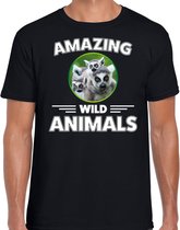 T-shirt maki - zwart - heren - amazing wild animals - cadeau shirt maki / ringstaart makis liefhebber M