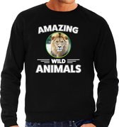 Sweater leeuw - zwart - heren - amazing wild animals - cadeau trui leeuw / leeuwen liefhebber 2XL