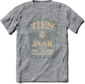 10 Jaar Legendarisch Gerijpt T-Shirt | Mos - Ivoor | Grappig Verjaardag en Feest Cadeau Shirt | Dames - Heren - Unisex | Tshirt Kleding Kado | - Donker Grijs - Gemaleerd - L