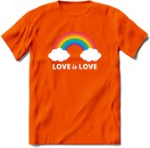 Love Is Love | Pride T-Shirt | Grappig LHBTIQ+ / LGBTQ / Gay / Homo / Lesbi Cadeau Shirt | Dames - Heren - Unisex | Tshirt Kleding Kado | - Oranje - 3XL